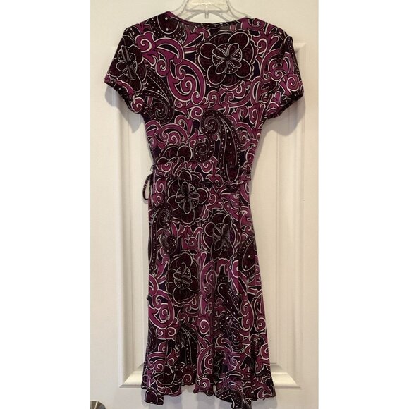Apt 9 Dress Size Small Purple Black Paisley Print Faux Wrap - Picture 4 of 6